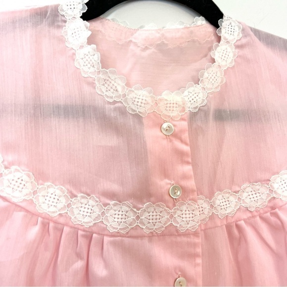 Vintage Pink White Lace Night Gown 46 - Picture 6 of 11